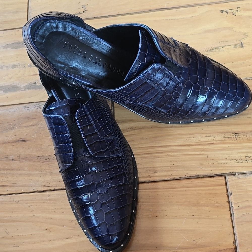 Freda Salvador D-Orsay Blue Flats with Woven Leather Texture